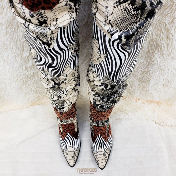 Thigh high Western slouch cowboy boots Animal - Picture 5 of 16